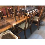 OAK BULBOUS LEGGED DRAWER LEAF TABLE AND FIVE QUEEN ANNE STYLE CHAIRS