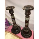 PAIR OF SERPENTINE HEXAGONAL COLUMN CANDLE STICKS