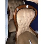 TWO UPHOLSTERED VICTORIAN STYLE KIDNEY BACKED NURSING CHAIRS
