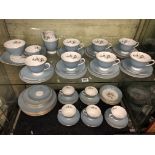 TWO SHELVES OF ROYAL DOULTON ROSE ELEGANS PATTERN DINNER AND TEA WARES