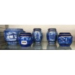 RINGTONS HEXAGONAL BLUE AND WHITE JARS AND COVERS