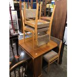 TEAK DROP FLAP DINING TABLE AND FOUR CHAIRS