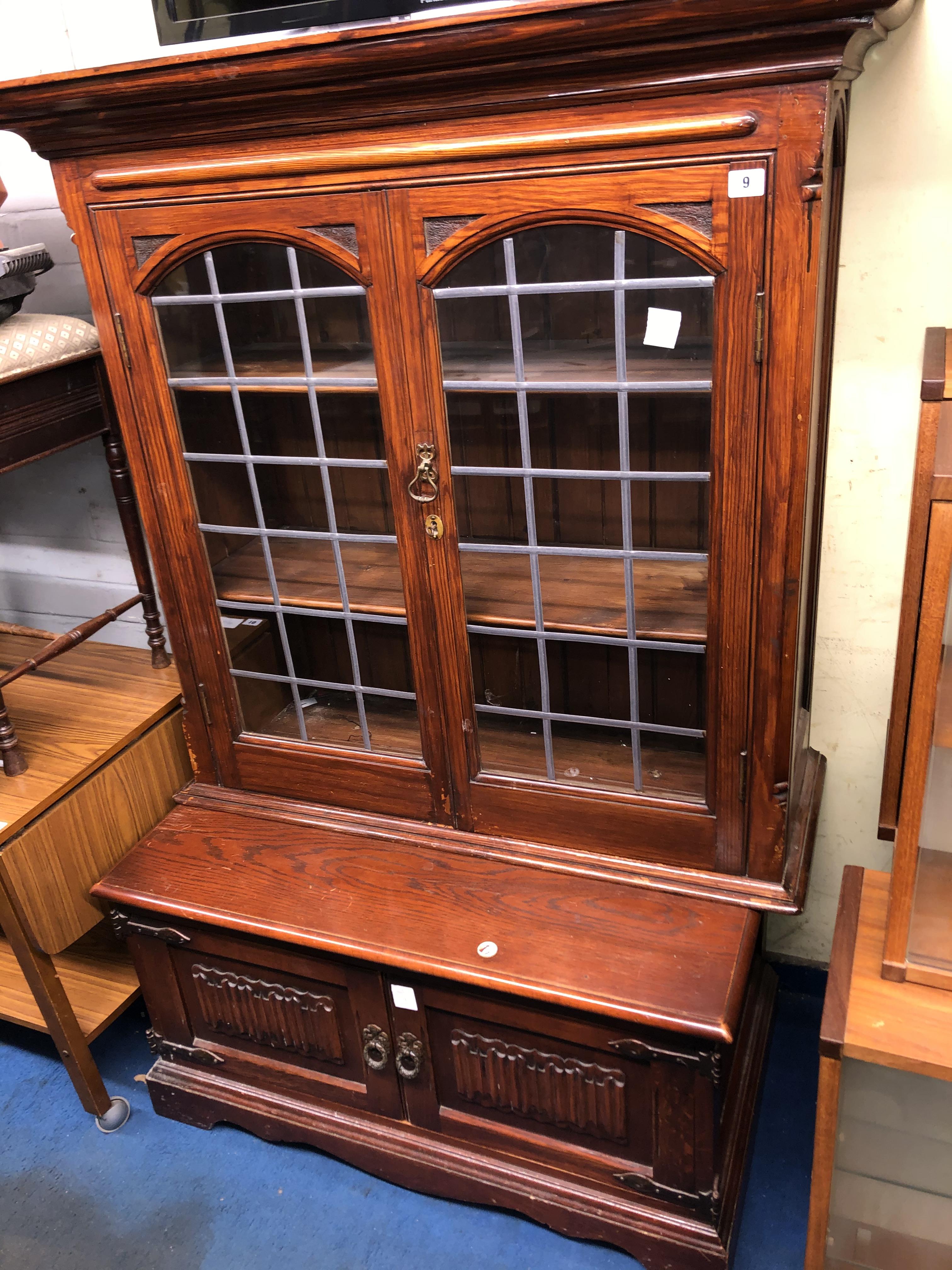 OAK LEADED LINEN FOLD CUPBOARD AND CABINET