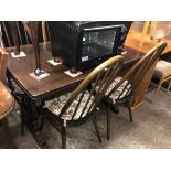 ERCOL DRAWER LEAF TABLE AND FOUR STICK BACK CHAIRS