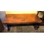RUSTIC COPPER TOPPED TRESTLE END COFFEE TABLE