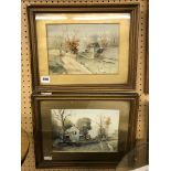 PAIR OF WATERCOLOURS OF THE WATER MILL SIGNED S.E.