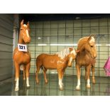 THREE BESWICK BAY GLOSS HORSE ONE LEG A/F AND HOOF A/F