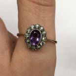 9CT AND SILVER AMETHYST CLUSTER DRESS RING 2.