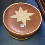 BROWN LEATHER EFFECT FOOTSTOOL AND ONYX LAMP