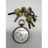 SILVER CASED FOB WATCH AND KEYS