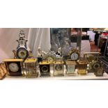 SELECTION OF BRASS AND METAL MAINLY QUARTZ CARRIAGE CLOCKS AND TIME PIECES