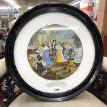 LITHOGRAPHIC PRINT ENTITLED FIRST CHILDRENS TEA PARTY IN EBONISED ROUND FRAME