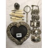 FILIGREE HEART SHAPED FRAME, PLATED SPIRIT LABELS,