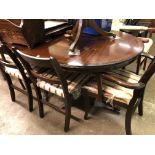 REPRODUCTION REGENCY STYLE MAHOGANY DINING TABLE AND SIX CHAIRS