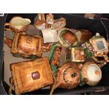 BOX CONTAINING COTTAGE WARE BISCUIT BARREL, TEAPOTS,
