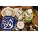 BLUE AND WHITE TRANSFER PRINTED TUREEN AND COVER, SHELLEY CREAM JUG AND ONE OTHER,