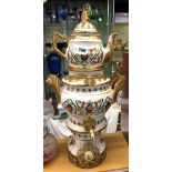 ORNATE CERAMIC AND GILT METAL SAMOVAR