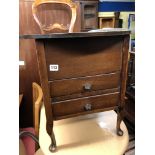 CIRCULAR TOPPED NEEDLEWORK CHEST AND A VICTORIAN BEECH BEDROOM CHAIR AND AN OAK VASE SHAPED SPLAT