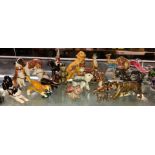 SHELF OF ENAMEL AND JEWELLED DOG AND WILD ANIMAL FIGURE TRINKET BOXES