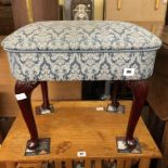 BLUE BROCADE AND ROPE EDGED STOOL