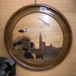 PARQUETRY ROUNDEL PANEL OF CRANES IN FLIGHT SIGNED SPINDLER