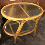 VINTAGE 1960S BAMBOO FROSTED GLASS TROLLEY TABLE
