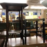 EBONISED AND RAFFIA STRUNG STOOL AND OCCASIONAL TABLE WITH UNDER TIER