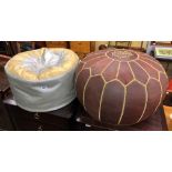 MOROCCAN STYLE LEATHER PATCHWORK POUFFEE AND ONE OTHER