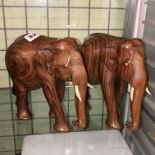 PAIR OF HARD WOOD CARVED ELEPHANTS