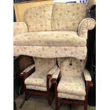 FLORAL DROP ARM TWO SEATER SOFA AND THREE MATCHING HIGH BACK CHAIRS