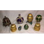 ENAMELED AND JEWELLED FABERGE STYLE NOVELTY EGGS AND CROWNS