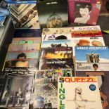 PLASTIC CASE OF VINYL LP RECORDS, INC BEATLES, ELVIS COSTELLO, ELO,