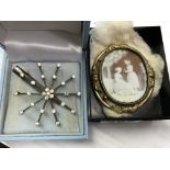GLASS SNOWFLAKE HAIR SLIDE AND A PINCH BECK CAMEO BROOCH