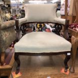 EDWARDIAN MINT GREEN UPHOLSTERED TUB ARMCHAIR