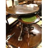 REPRODUCTION MAHOGANY CROSS BANDED TRIPOD TABLE AND REPRODUCTION WINE TABLE