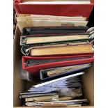 BOX OF ASSORTED POSTAGE STAMPS, ALBUMS,