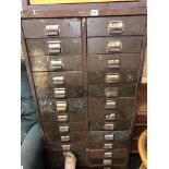 VINTAGE GREEN METAL 28 DRAWER INDEX FILING CABINET