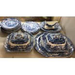 SPODE BLUE AND WHITE TRANSFER PRINTED DINNER SERVICE INCLUDING LARGE PLATTER,