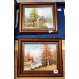 PAIR OF SMALL OIL ON BOARDS OF LANDSCAPES IN FRAMES