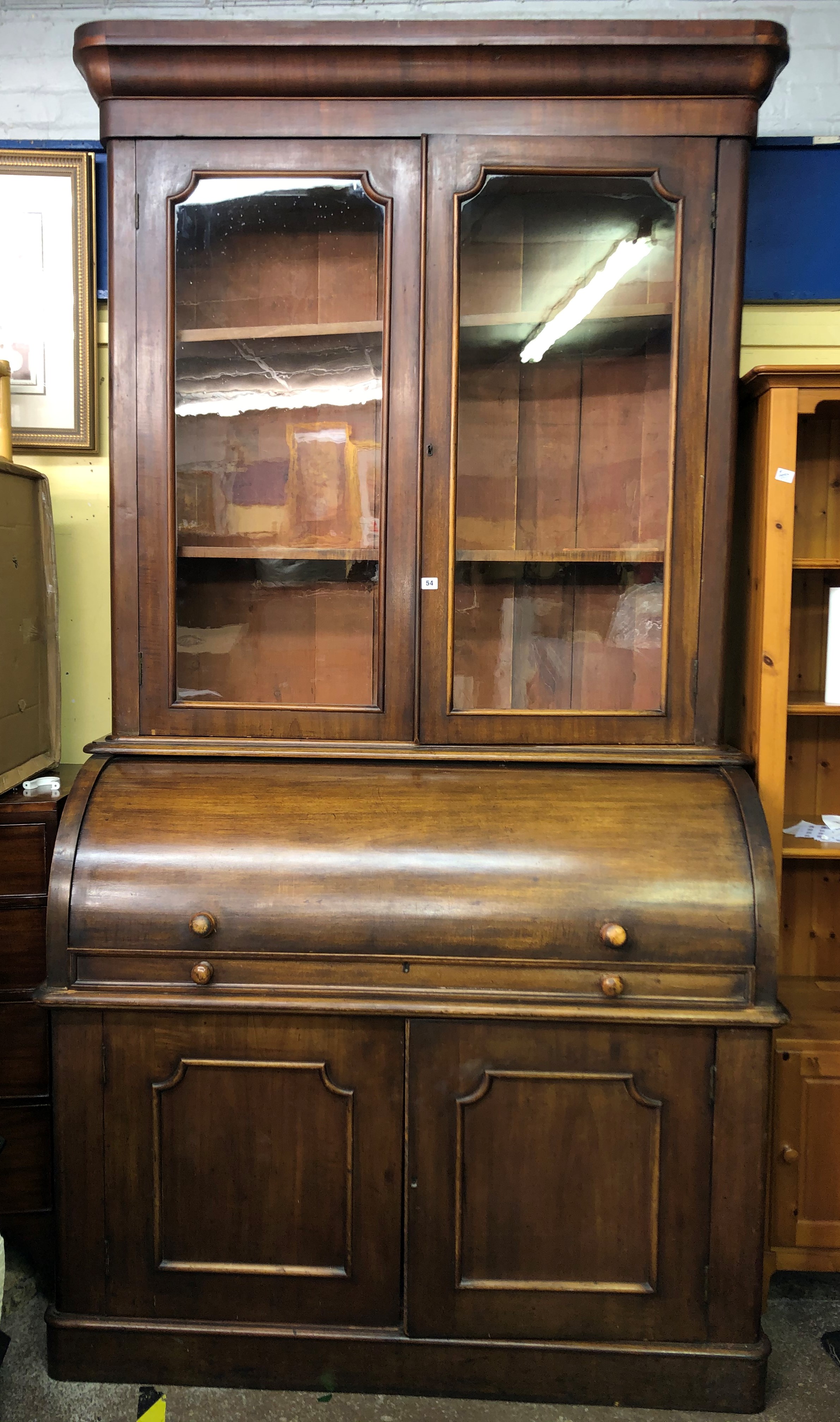 VICTORIAN MAHOGANY ROLL TOP BUREAU BOOK CASE