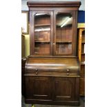 VICTORIAN MAHOGANY ROLL TOP BUREAU BOOK CASE