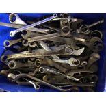 LARGE BLUE CRATE OF VARIOUS RING SPANNERS,