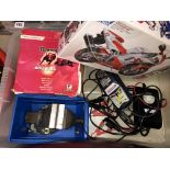 SMALL ENGINEERS VICE, WOLF CHARGER AND A DIAGNOSTIC CHARGER AND TESTER,