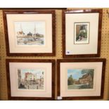 SET OF FOUR LIMITED EDITION SIGNED TINTED PRINTS - MUDEFORD, MARKET PLACE, RUGBY,