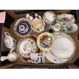 CARTON OF MASONS IRONSTONE JUG, ROYAL CROWN DERBY AND AYNSLEY PIN DISHES, RIBBON PLATES,