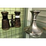 PAIR OF FIELD GLASSES AND A SILVER TROPHY STAND