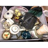 BOX OF MISCELLANEOUS CERAMICS, BOXED CAMERA, CHINTZ CREAMER, SUGAR BOWL,