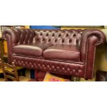 OXBLOOD BUTTON BACK LEATHER TWO SEATER SOFA