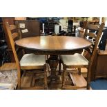 OLD CHARM BULBOUS PEDESTAL OVAL DINING TABLE AND FOUR LADDERBACK CHAIRS