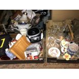 THREE BOXES OF MISCELLANEOUS ITEMS, GLASSWARE, CDS,